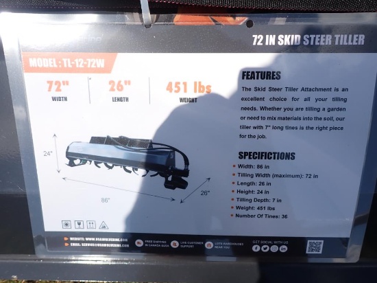 Skid Steer Hydraulic Rotary Tiller Model TL-12-72W