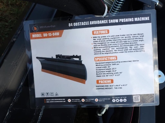 Skid Steer 84" Dozer Blade Model DB-15-84W