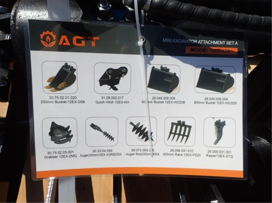 Set of 9 Mini Excavator Attachments