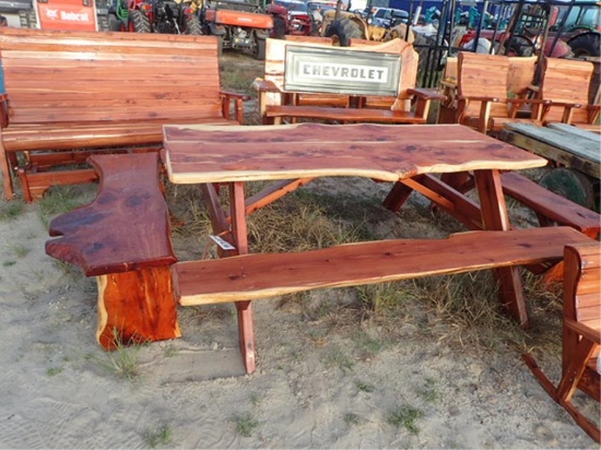 Cedar Picnic Table with 2 Benches
