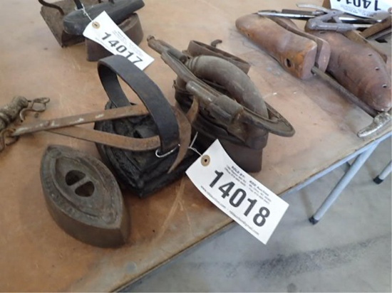 3 Cast Iron Irons/ Pulley/ Ice Tongs