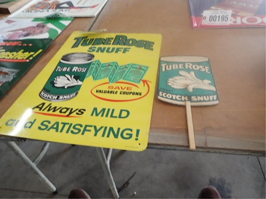 "Tube Rose" Single Sided Metal Sign and Hand Fan