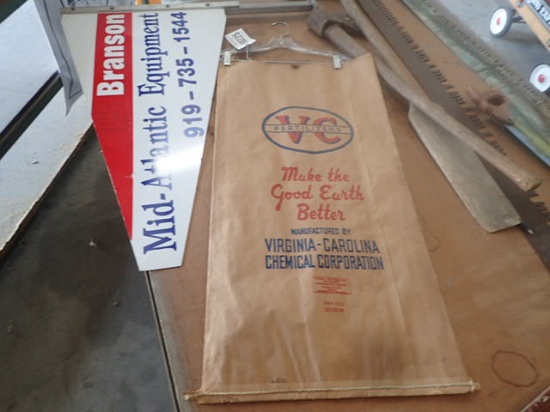 "VC Fertilizer" Bag / "Branson Equip." Metal Sign