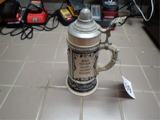 Vintage German Lidded Stein - 1/2 Liter