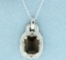 Vintage Style Smokey Topaz Pendant With Diamonds And Chain