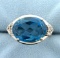 10 Ct Swiss Blue Topaz And Diamond Ring In 14k White Gold