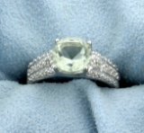 Green Amethyst And Diamond Ring In Plainum Over Sterling Silver