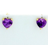 Heart Shaped Amethyst Stud Earrings