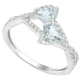 Aquamarine 2 Stone Friendship Ring In Sterling Silver