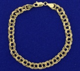 7 Inch Double Circle Link Charm Bracelet In 14k Gold