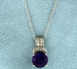 Amethyst And Diamond Pendant With Chain