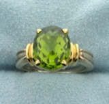 4ct Checkerboard Cut Peridot Ring