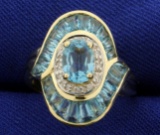 Blue Topaz And Diamond Statement Ring