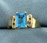 Swiss Blue Topaz And Diamond Ring