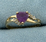 Heart Amethyst And Diamond Ring