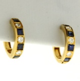 Natural Sapphire And Diamond Hoop Earrings