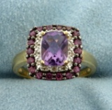 Amethyst, Diamond, And Pink Topaz Ring