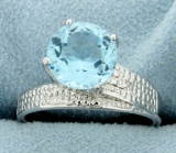 Huge Blue Topaz Ring With Diamonds