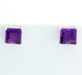 Modern 2ct Tw Amethyst Square Cut Stud Earrings