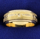 14k Yellow Gold Wedding Band Ring With Beaded Edge And Unique Design