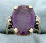 Amethyst Cameo And Diamond Signet Ring