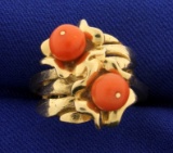 Pink Coral And Gold Ring