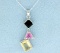 Modern Pink & Smokey Topaz With Citrine Pendant And Chain