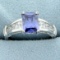 Synthetic Tanzanite And Cz Ring In 14k White Gold
