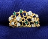 Designer Natural Emerald And Diamond Band Ring