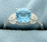 Vintage Style Blue Topaz Ring With Diamonds