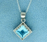 2ct Blue Topaz With Diamond Pendant And Chain