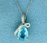 Blue Topaz With Diamond Pendant And Chain