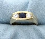 Men's Diamond And Natural Sapphire Contemporary Style Gold Ring