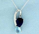 Sapphire And Blue Topaz Pendant With Diamond And Chain