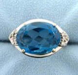 10 Ct Swiss Blue Topaz And Diamond Ring In 14k White Gold