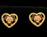 Rose And Yellow Gold Heart Shaped Earrings With A Rose
