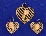 Vintage Heart Flower Pendant And Earring Set