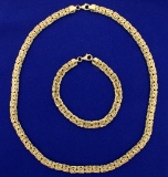 Byzantine Link Necklace And Bracelet Set In 14k Gold