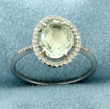 Fancy Cut Green Amethyst And Diamond Ring