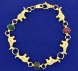 Vintage Italian Made Emerald, Ruby, And Sapphire Elephant Bracelet