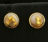 Gold Veined Quartz Stud Earrings In 14k Gold