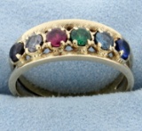 Vintage Multi-colored Gemstone Ring In 14k Gold