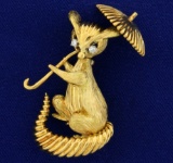 Cat Or Lemur Monkey Holding A Parasol Umbrella Diamond Pin Or Brooch