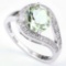 Green Amethyst Ring With White Sapphire In Sterling Silver