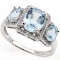 Large 3 Stone Sky Blue Topaz Art Deco Inspired Ring In Sterling Silver With Diamonds