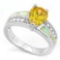 Pear Cut 3ct Lab Yellow Sapphire Ring With Fire Opal In Sterling Silver