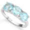 Large 3ctw Baby Swiss Blue Topaz 3 Stone Ring In Sterling Silver