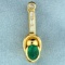 Emerald And Diamond Pendant Or Slide In 14k Gold