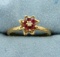 Ruby And Diamond Flower Ring With Nature/branch Design Shank In 10k Gold