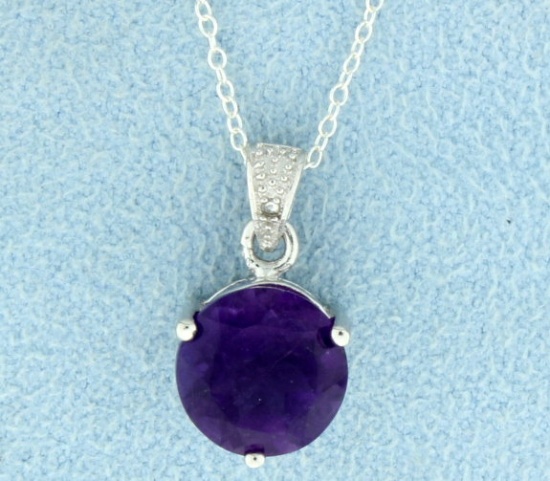 Round Amethyst Pendant With Chain